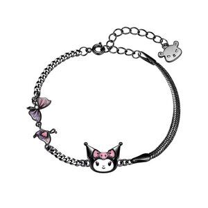 Kuromi Bracelet Gun Metal Color with Charms & Pink Enamel Accents Adjustable